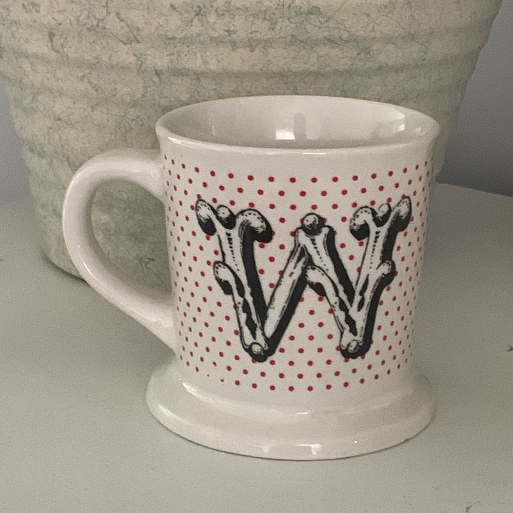 Coffee mug letter W initial Monogram Home Essentials polka dots white red black